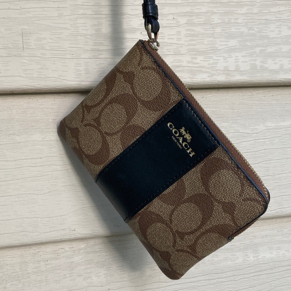 Coach Signature Brown and Black Wristlet - Picture 1 of 3